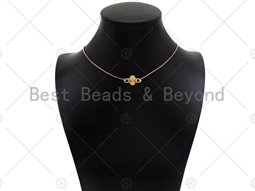 CZ Micro Pave Skull Connector,18K Dainty Gold Cubic Zirconia Charm, Necklace Bracelet Charm Pendant,11x20mm, Sku#LK258