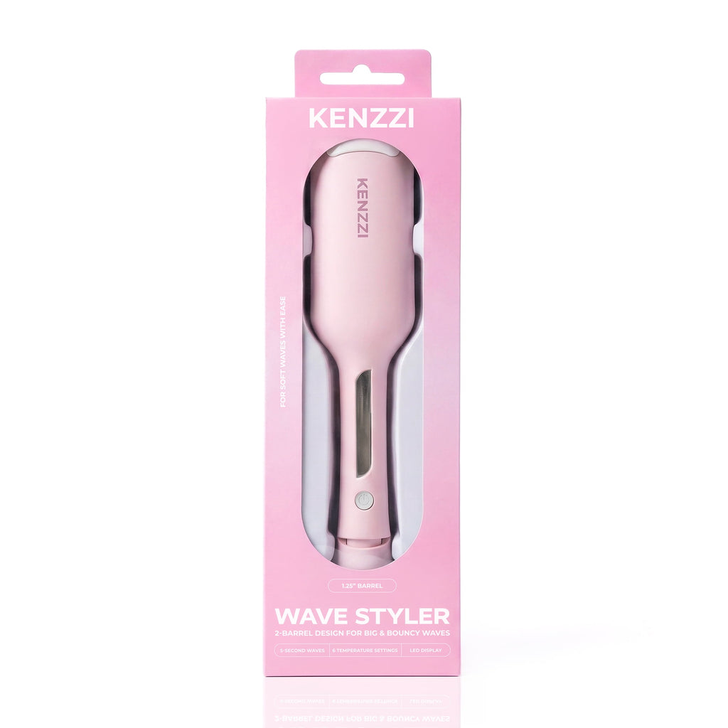 KENZZI Wave Styler 2-Barrel Hair Waver, 1.25 in, 6 Heat Settings, Pink