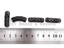 Load image into Gallery viewer, Black CZ Pave On Black Micro Pave Hollow Out Curved Tube, Cubic Zirconia Spacer Tube for Bracelet, 9x29mm, sku#G313