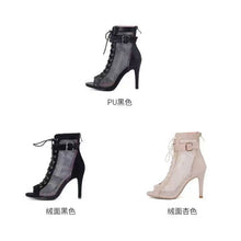 Load image into Gallery viewer, Women's Peep Toe Lace-Up Ankle Boots - Dance Party Heels with Multiple Heel Heights