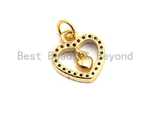 Load image into Gallery viewer, CZ Colorful Micro Pave Hollow Heart With Little Dangle Heart Pendant, Heart Shaped Pave Pendant, Gold plated, 12x14mm, Sku#F826