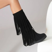 Load image into Gallery viewer, Women's Tassel Wedge Boots | High-Heel Thick-Soled Retro Fashion Boots | Black Brown Yellow