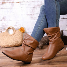 Load image into Gallery viewer, Women's Flat Ankle Boots – Wrinkled PU Leather Side Zipper | Black &amp; Brown