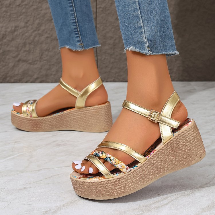 Women's Color-Block Gold Roman Slip-On Sandals | Open Toe Flat Sandals