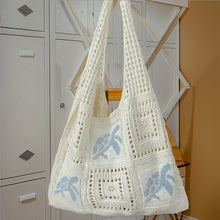 Load image into Gallery viewer, Women's Hand-Knitted Turtle Tote Bag - Hollow Knit Design Blue Shoulder Bag