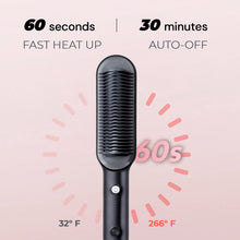 Load image into Gallery viewer, TYMO RING Hair Straightener Brush, Anti-Scald Ceramic Heated Straightening Flat Iron Comb, Frizz Control &amp; Smooth Shine, Dual Voltage, Black, with Travel Bag
