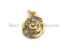Load image into Gallery viewer, CZ Colorful Micro Pave Rose Flower Pendant, Rose Shaped Pave Pendant, Gold plated, 13x16mm, Sku#F839