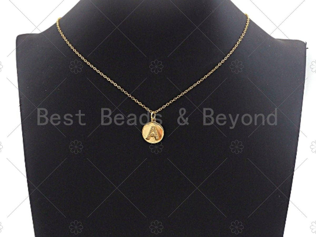 CZ Micro Pave A-Z Capital Letter Coin Pendant/Charm, Pave Initial Charm, Cubic Zirconia Initial Pendant Charm,15x17mm,sku#Z603