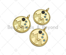 Load image into Gallery viewer, CZ Micro Pave Moutain Star Moon On Round Coin Pendant,Cubic Zirconia Silver/Gold Charm, Necklace Bracelet Charm Pendant, 22x25mm, Sku#L540