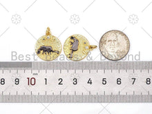 Load image into Gallery viewer, Black Enamel Elephant Mom And Baby On Round Coin Shape Pendant,18K Gold Filled Moon Star CZ Charm,Necklace Bracelet Pendant,18x21mm,Sku#L614C
