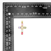 Load image into Gallery viewer, Gold Colorful Oval CZ Cross Charm Pendant, Sku#LD640