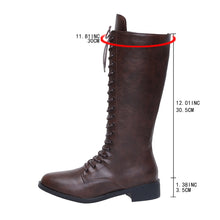 Load image into Gallery viewer, Women's Knee-High Lace-Up Boots | Round Toe Mid Heel PU Leather Boots in Black &amp; Brown