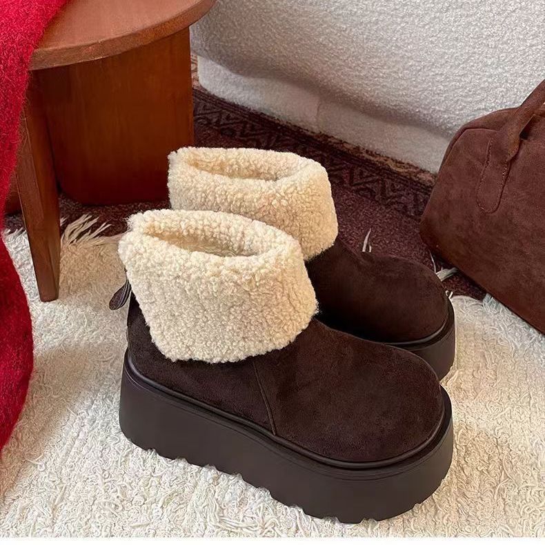 Women's Fleece-Lined Vintage Snow Boots - Warm Winter Ankle Boots with Rubber Sole