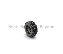 Load image into Gallery viewer, Micro Pave Black CZ Pave On Black Double Layers Big Large Hole Spacer Beads, Cubic Zirconia Black Color Spacer Beads, 7x3mm, SKU#C93