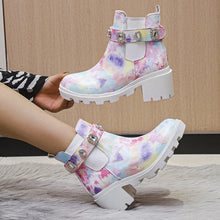 Load image into Gallery viewer, Women's Rhinestone Chunky Heel Ankle Boots - Mid Heel Fashion Boots