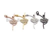 Load image into Gallery viewer, CZ Clear/Black Micro Pave Ballet Dancer Pendant Charm, CZ Pave Ballerina Pendant, Gold/Rose Gold/Silver/Gunmetal plated,13x26mm, Sku#F794
