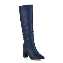 Load image into Gallery viewer, Women's Fleece-Lined Chunky Heel Mid-Calf Boots | Pointed Toe Slip-On Winter Boots
