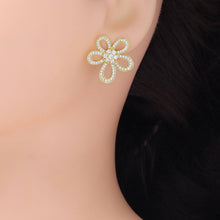Load image into Gallery viewer, Clear CZ Flower Gold Silver Stud Earrings, Sku#A173