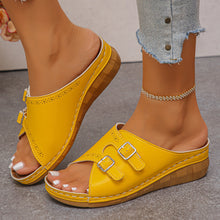 Load image into Gallery viewer, Women's Open-Toe Buckle Sandals | PU Leather Low-Heel Slides