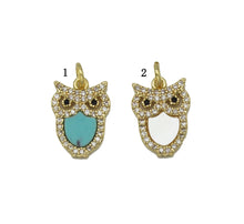 Load image into Gallery viewer, Gold CZ MOP Turquoise Night Owl Charm, Sku#L689