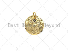Load image into Gallery viewer, 18K Gold Medallion Round Coin with Black Pave Flower Charm, Brass Medallion, Coin Charm, Pave Charm, 17mm, Sku#LK20