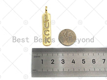 Load image into Gallery viewer, CZ Micro Pave Gold Bar LUCK Pendant, Cubic Zirconia Gold Strip Pendant, Micro pave Luck pendant, 9x43mm, sku#LK137