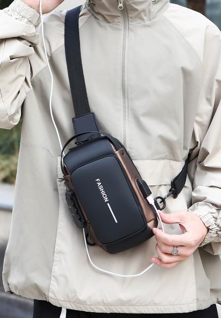 Men's Waterproof Crossbody Chest Bag with USB Charging Port - Anti-Theft Sling Shoulder Bag