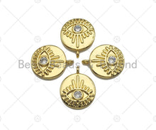 Load image into Gallery viewer, Clear CZ Micro Pave Evil Eye on Disc Pendant/Charm, Lucky Eye Cubic Zirconia Pendant, Real Gold Plated Charm Pendant,15x18mm,Sku#L304