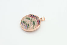 Load image into Gallery viewer, CZ Micro Pave Mixed Color Zigzag Round Disc Pendant, Cubic Zirconia Necklace Pendant, 25x31mm, sku#F3