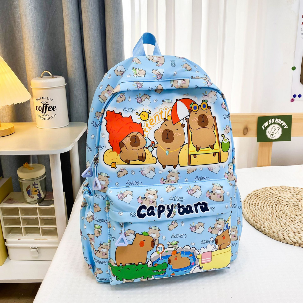 Capybara Cartoon School Backpack for Girls – Cute Nylon Bookbag for Primary & Middle School
