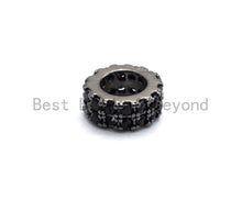 Load image into Gallery viewer, Micro Pave Black CZ Pave On Black Double Layers Big Large Hole Spacer Beads, Cubic Zirconia Black Color Spacer Beads, 7x3mm, SKU#C93
