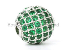 Load image into Gallery viewer, 6mm/8mm/10mm/12mm Micro Pave Green CZ Round Ball, Green Pave Gold/Silver/Rose Gold/Black Rhodium Bead Focal, Pave Beads, 1/2pcs sku#G308G