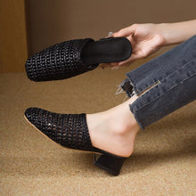 Load image into Gallery viewer, Women's Woven Square Toe Sandals - Casual Summer Flats with Synthetic Leather Upper