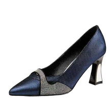 Load image into Gallery viewer, Women's Elegant Pointed-Toe Chunky Heel High Heels – Color Block Slip-On Dress Shoes