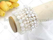 Load image into Gallery viewer, White One Line/Football Tibetan Agate Stretchy Bracelet