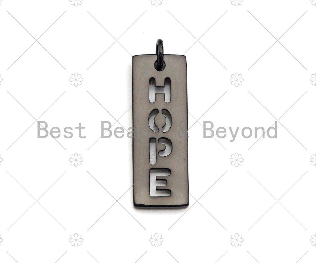 Hollow Out HOPE Bar Pendant, Gold/Silver/Rose Gold/Black Rectangle Hope Dog Tag Pendant, DIY Jewelry Gift, 10x29mm, Sku#ML04