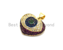 Load image into Gallery viewer, CZ Micro Pave Multi color Puffy Heart with Evil Eye Pendant, Heart Cubic Zirconia Pendant, Evil Eye Charm, 18x22mm,sku#F692