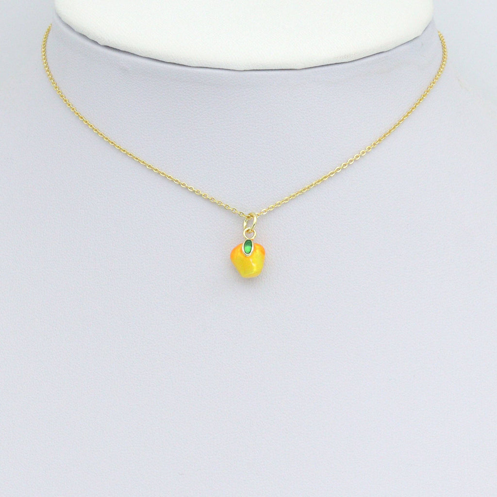 Yellow Orange Enamel Mango Gold Charm Pendant,Sku#LX848