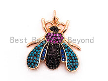 Load image into Gallery viewer, FLY Inspired  Charm, CZ Micro Pave Multi Color Insect Pendant, Cubic Zirconia Pendant,Gold/Rose Gold/Silver/Black,22x23mm,SKU#F443