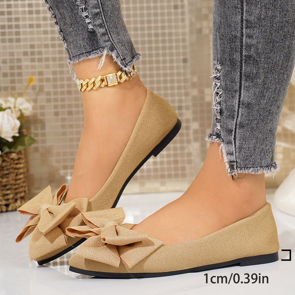 Women's Plus-Size Bow-Tie Slip-On Loafer Shoes | Pointed Toe, Low Heel, Cotton Upper
