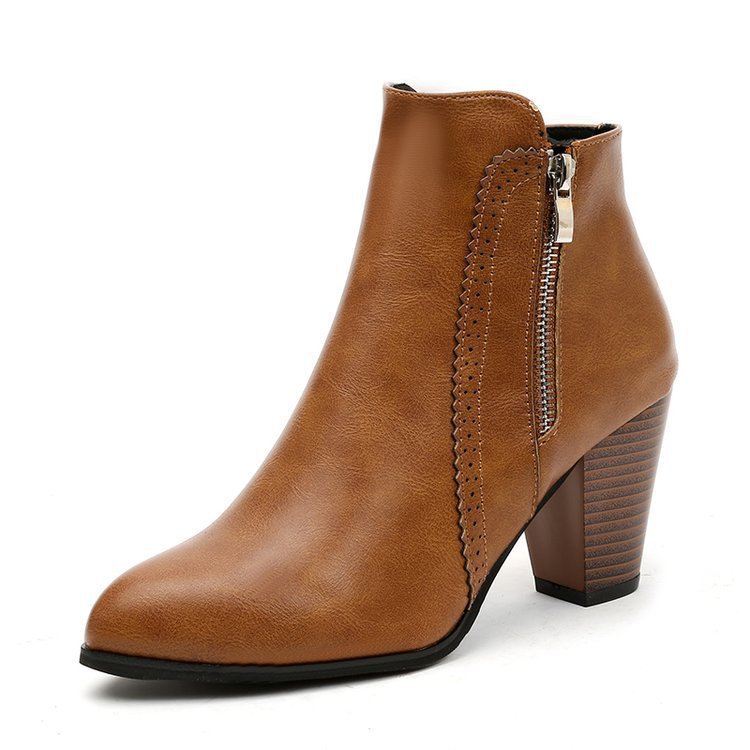 Women's Retro Chunky Heel Ankle Boots – Side Zip Pointed Toe Block Heel