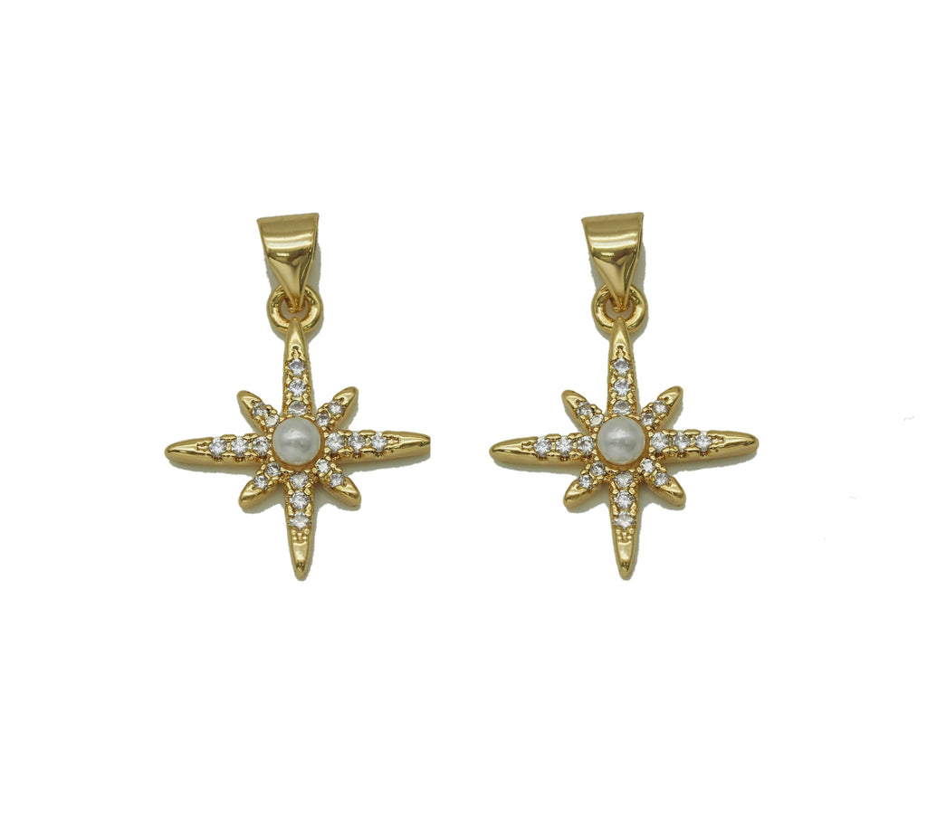 CZ Pearl North Star Charm, Sku#LD283c