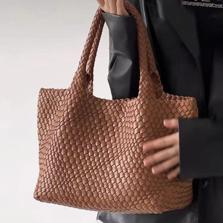 Handwoven Woven Shoulder Bag - Premium PU Leather Underarm Bag for Women