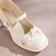 Load image into Gallery viewer, Women's Lace Mary Jane Platform Heels | Pearl Buckle Bridal Shoes