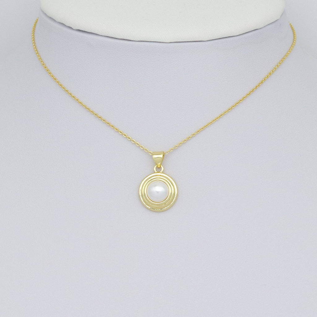 Gold Silver White Pearl Circle Around Charm Pendant, Sku#LX746