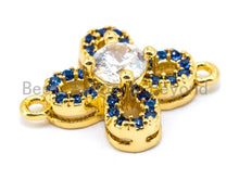 Load image into Gallery viewer, CZ Micro Pave Clover Flower Connector, Blue CZ Pave on Gold/Silver/Black/Rose Gold Finish, Pave Link Connector,13x17mm,sku#M115