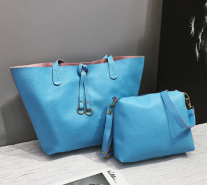 Women's PU Leather Ribbon Shoulder Bag Two-Piece Set | Tassel Crossbody Handbag