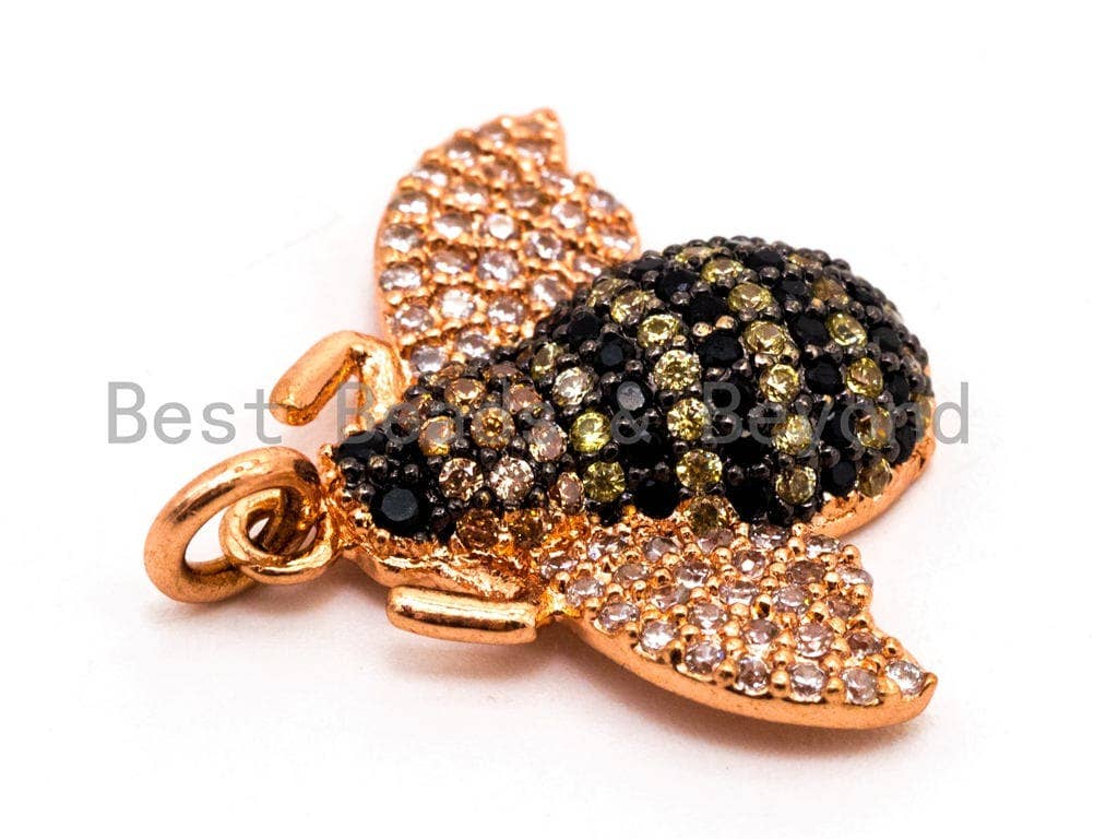 BEE Inspired Charm, CZ Micro Pave Inspired insect Charm, Pave Bug Charm, Gold/Rose Gold/Silver/Black, 19x22x5mm,SKU#F435