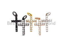 Load image into Gallery viewer, CZ Clear/Black Micro Pave Cross Pendant, CZ Pave Cross Charm, Gold/Rose Gold/Silver/Gunmetal plated, 9x16mm, Sku#F795