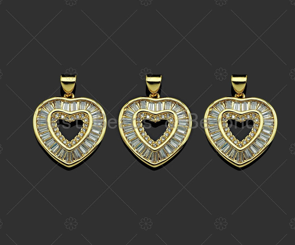 Gold Filled CZ Micro Pave Heart Shape Pendant ,18K Gold Filled Heart Charm, Necklace Bracelet Charm Pendant,18x20mm,Sku#LD98